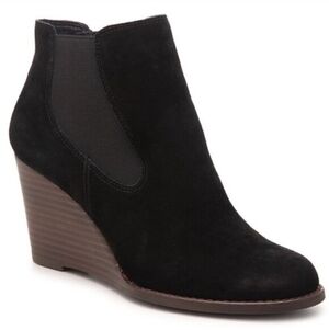 Lucky Brand Booties Ankle Boots Wedge 3" Heel Suede Chelsea Yamka Black 10 M